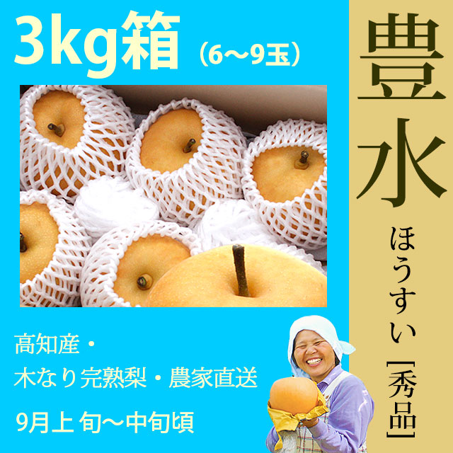 【木なり完熟・もぎたて】豊水（ほうすい）梨（なし）・秀品・3kg・6～9玉・厳選農家の産地直送