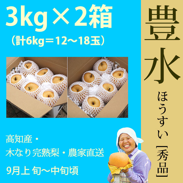 【木なり完熟・もぎたて】豊水梨・秀品・6kg（3kg×2箱セット）計12～18玉・厳選農家の産地直送