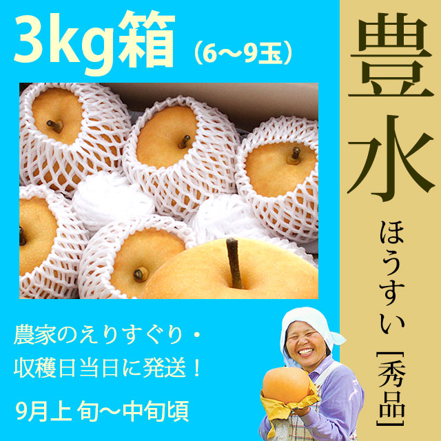 【木なり完熟・もぎたて】豊水（ほうすい）梨（なし）・秀品・3kg・5～9玉・厳選農家の産地直送