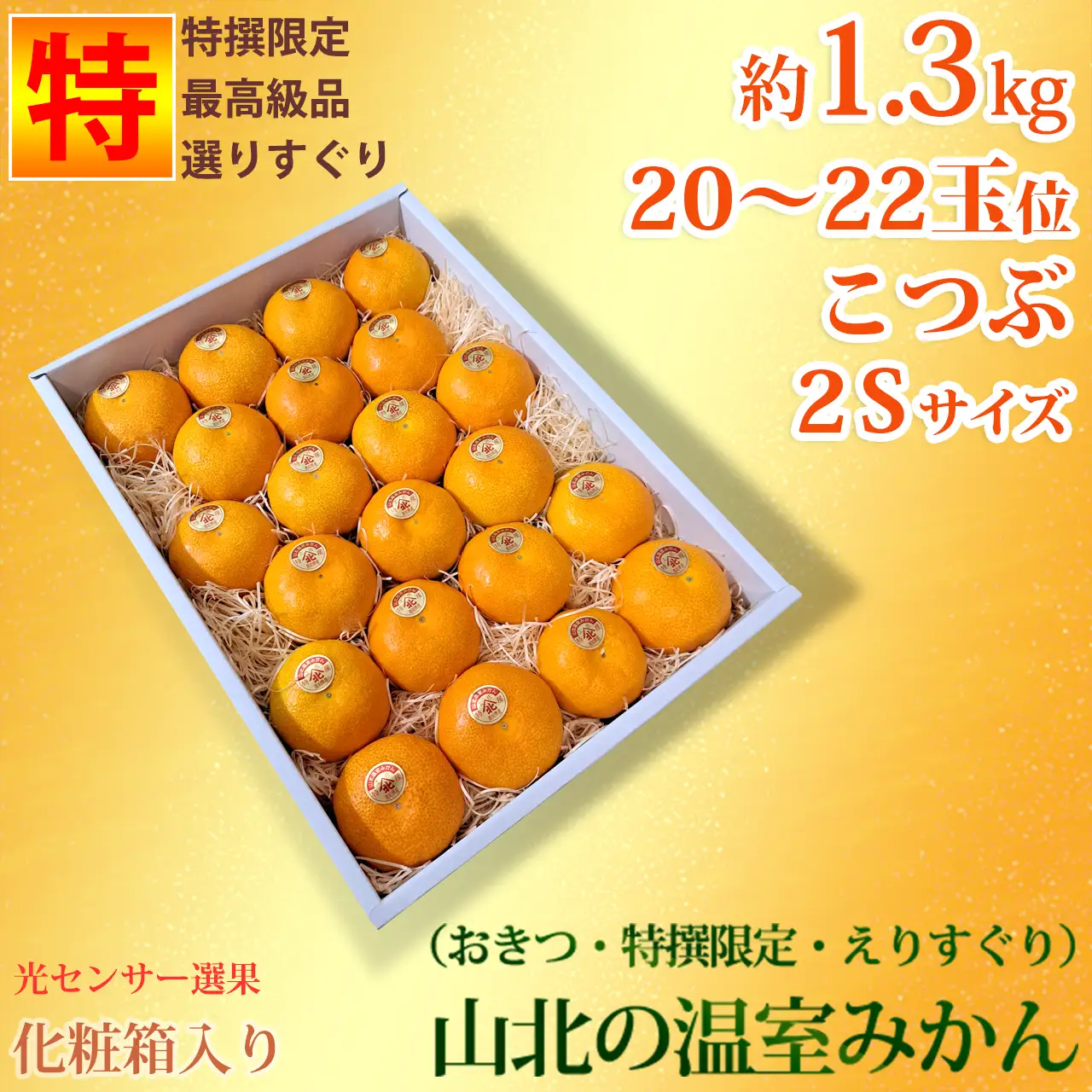 山北の温室みかん(おきつ系・特撰限定えりすぐり・贈答ハウスみかん)約1.3kg入・ハイクラス・小粒2Sサイズ